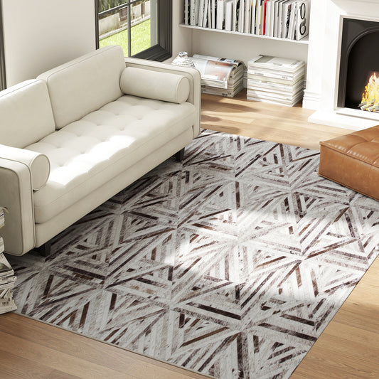 HOMCOM Modern Area Rug Triangle Pattern Non Slip Washable Chenille Carpet For Living Room Bedroom 290 x 200 cm Brown