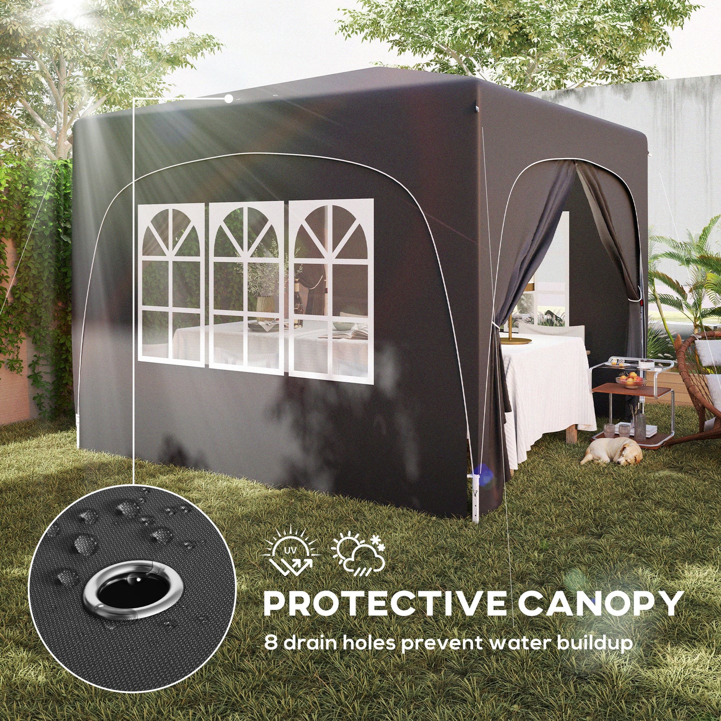 Outsunny 3 x 3m Pop Up Gazebo Shelter With Accessories Black UPF50 Plus UV Protection And Adjustable Height