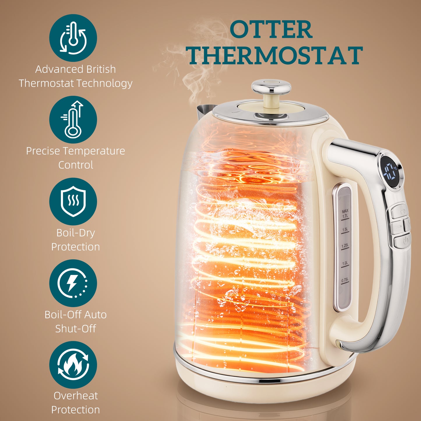 HOMCOM Polished Retro Kettle And Toaster Set Cream With 40-100 Celsius Temperature Control And Memory Function