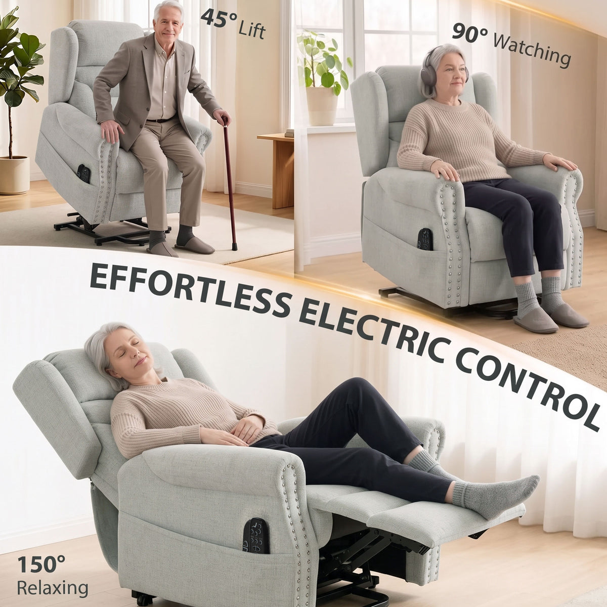 HOMCOM Chenille Power Lift Recliner Chair With Massage And Heat Light Grey