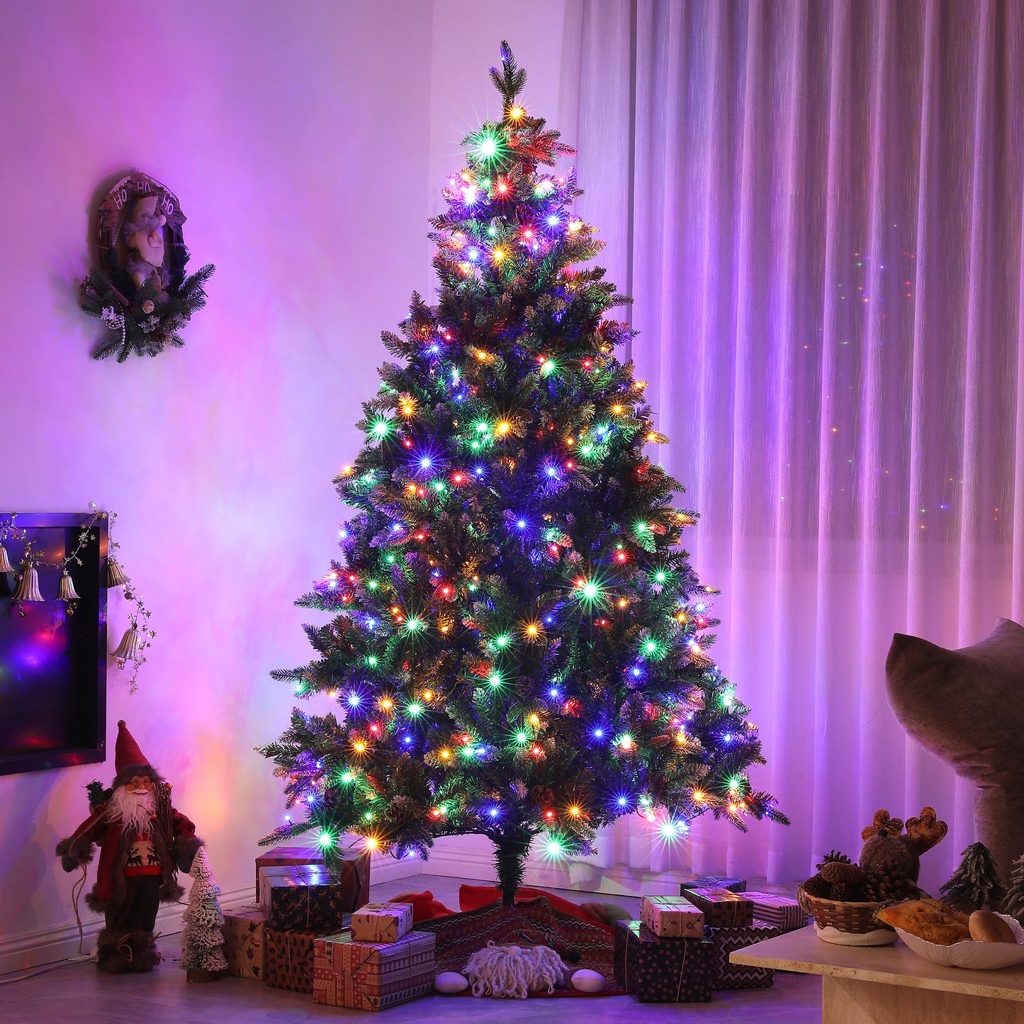 HOMCOM 6ft Prelit LED Christmas Tree with Dual Color Lights and 1078 Realistic Tips on Metal Base - ALL4U RETAILER LTD