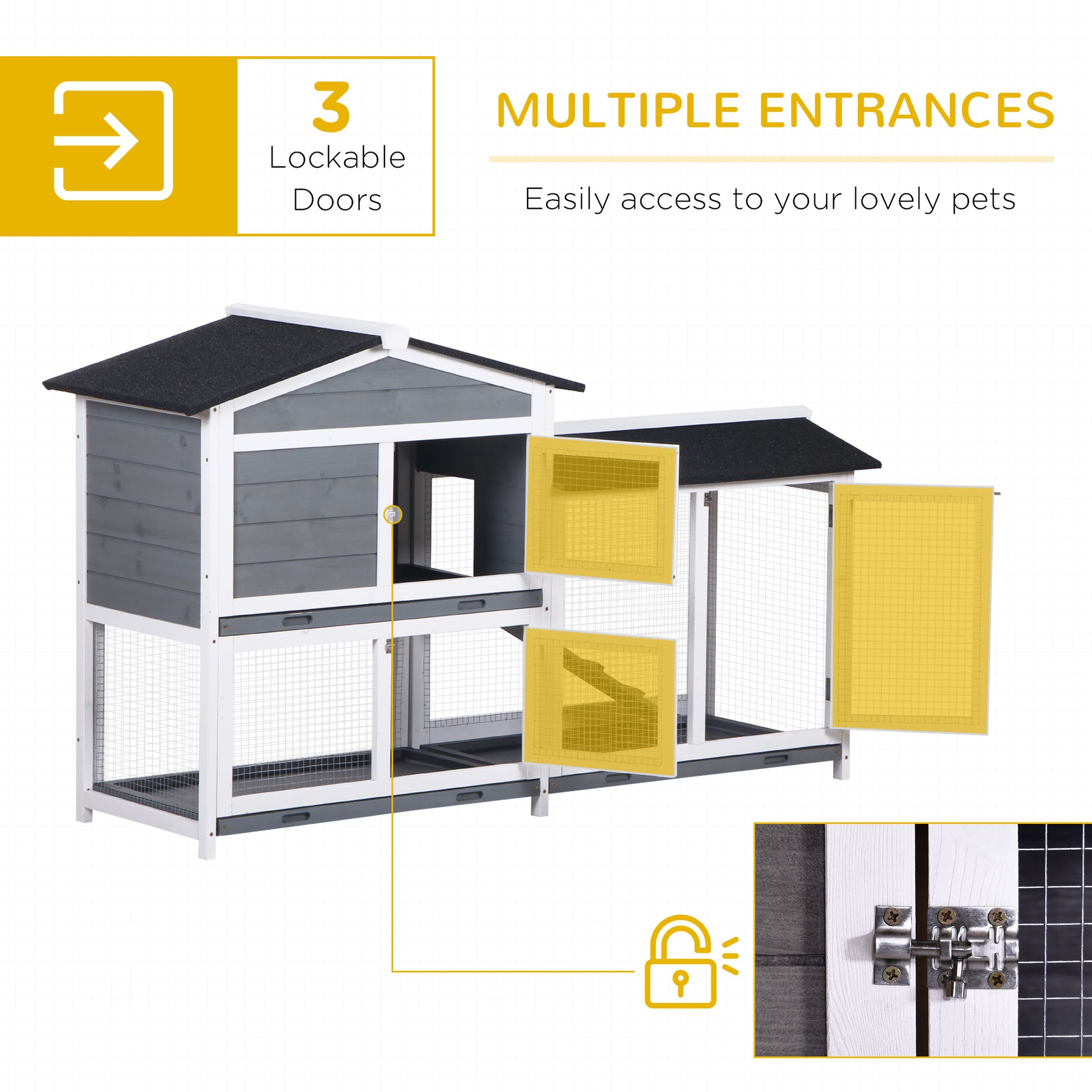 PawHut Deluxe Grey Wooden 2-Tier Rabbit Hutch with Removable Tray and Ramp - ALL4U RETAILER LTD