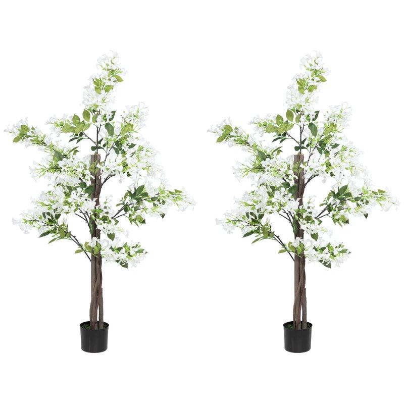 HOMCOM Set of 2 Artificial Honeysuckle Flower Plants in Pot with Curved Boots for Indoor and Outdoor Decor - 15x15x150cm - White - ALL4U RETAILER LTD