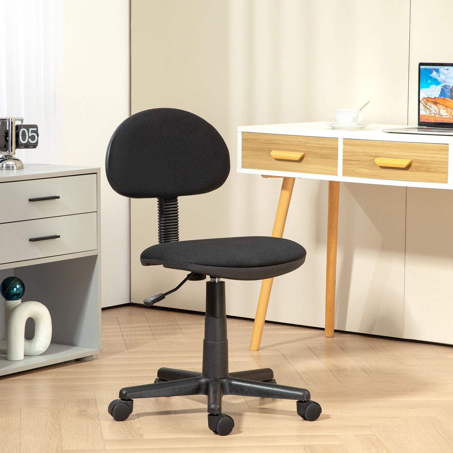 HOMCOM Compact Swivel Desk Chair - Black - ALL4U RETAILER LTD