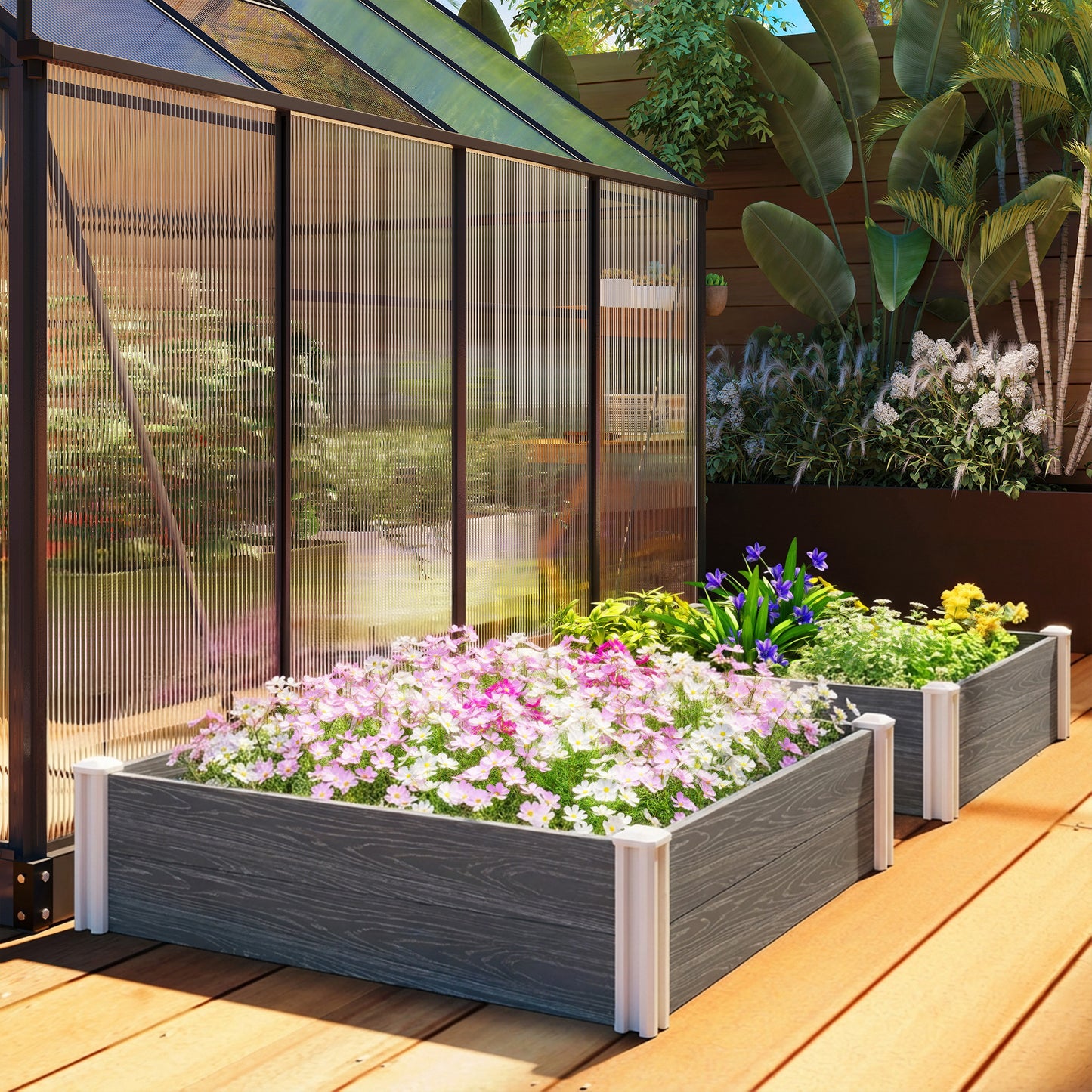 Outsunny Vinyl Raised Garden Bed Kit 3 x 3 x 1ft Modular Elevated Box With Slotting Legs Open Bottom Dark Grey