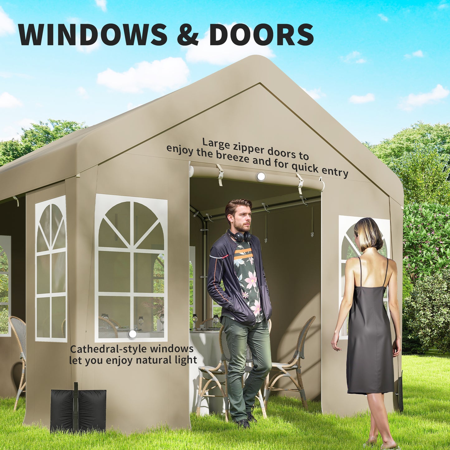 Outsunny 3x3m Party Tent Outdoor Canopy Shelter With Removable Sidewalls And 4 Zip Doors For Parties And Weddings Beige