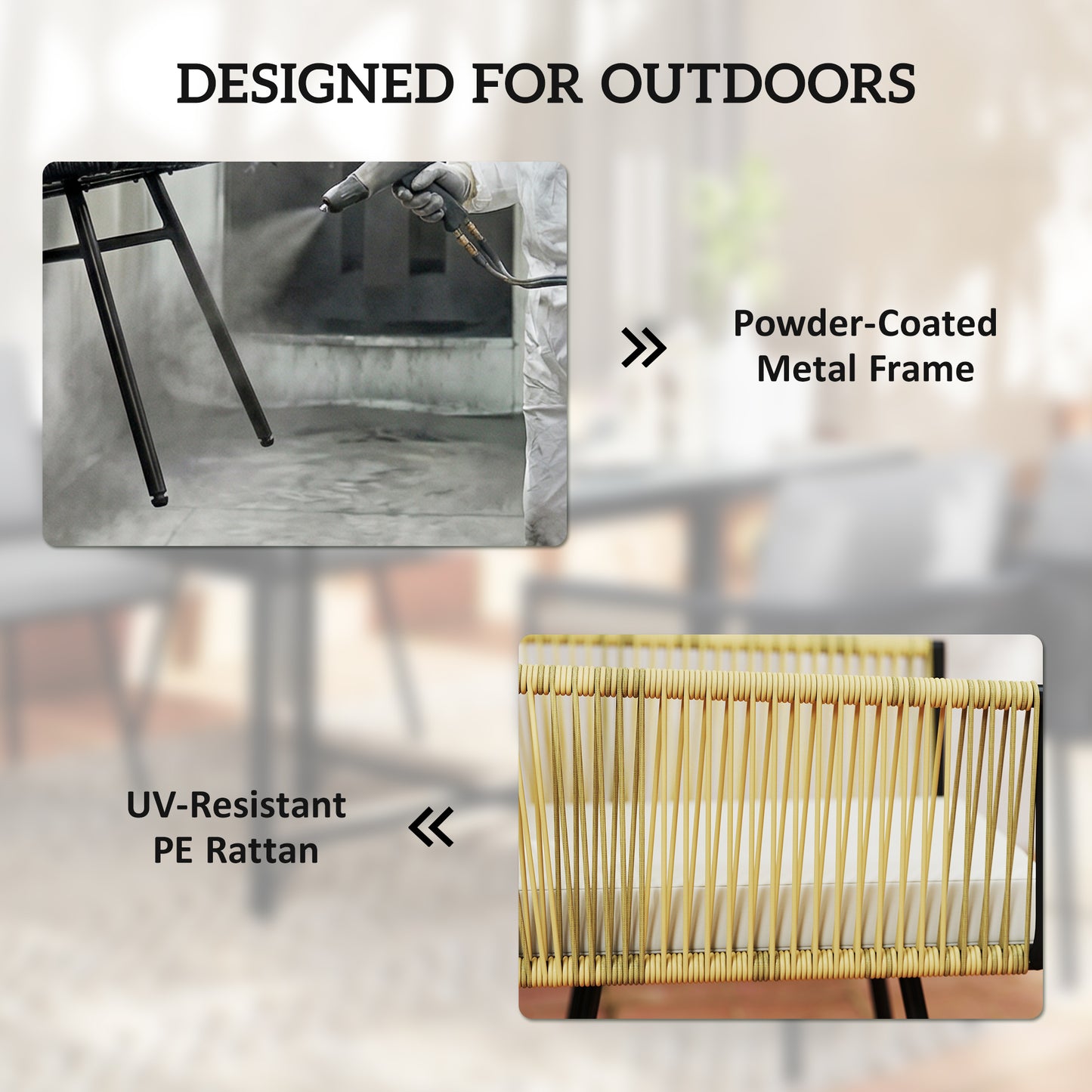 Outsunny 5 Piece Garden Furniture Set With Wood Plastic Table And Four Armchairs Beige Outdoor Dining Set