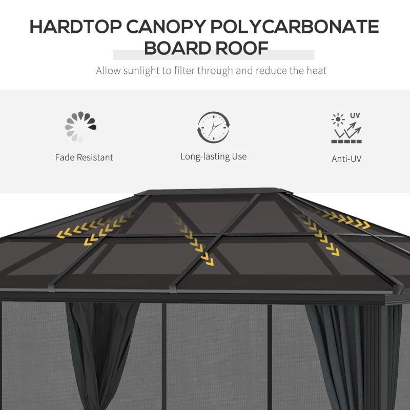 Outsunny 3 x 4m Hard Top Gazebo with Netting and Curtains - Garden Pavilion, Polycarbonate Roof, Aluminium Frame - ALL4U RETAILER LTD