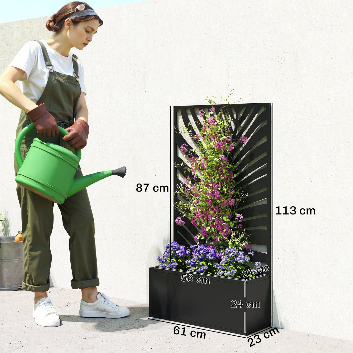 Outsunny Metal Garden Bed With Trellis Wall Mounted Or Freestanding Raised Planter With Privacy Screen