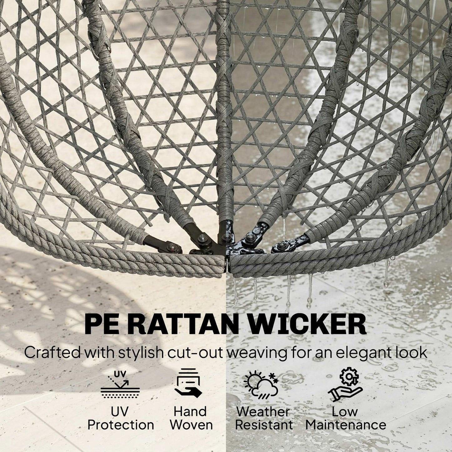 Outsunny Hanging Egg Chair Indoor Outdoor Rattan Hammock Swing Chair With Stand Safety Strap Foldable Basket Dark Grey