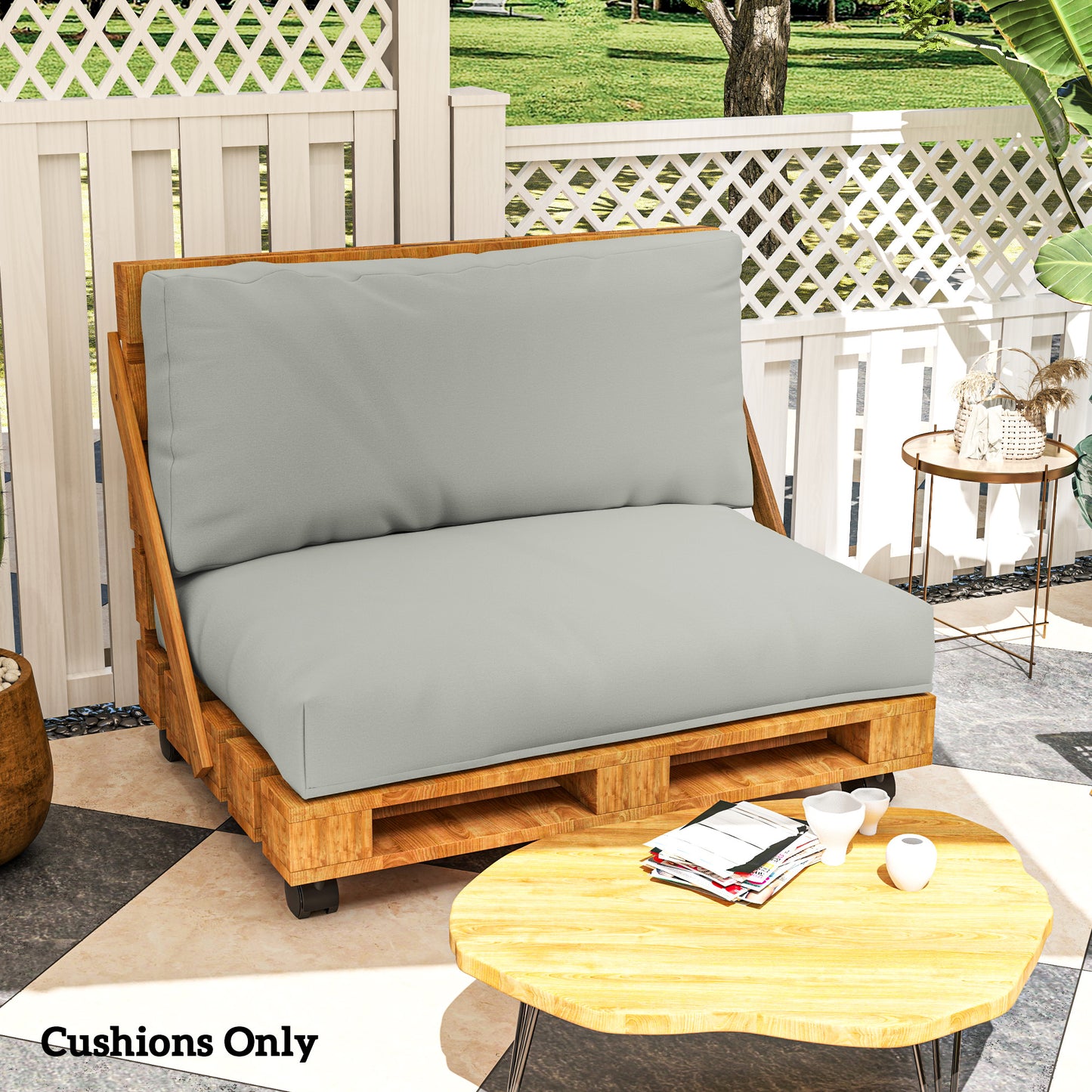 Outsunny Two Piece Seat Pallet And Back Cushions Light Grey 120 x 80 cm Seat Cushion And 120 x 45 cm Back Cushion