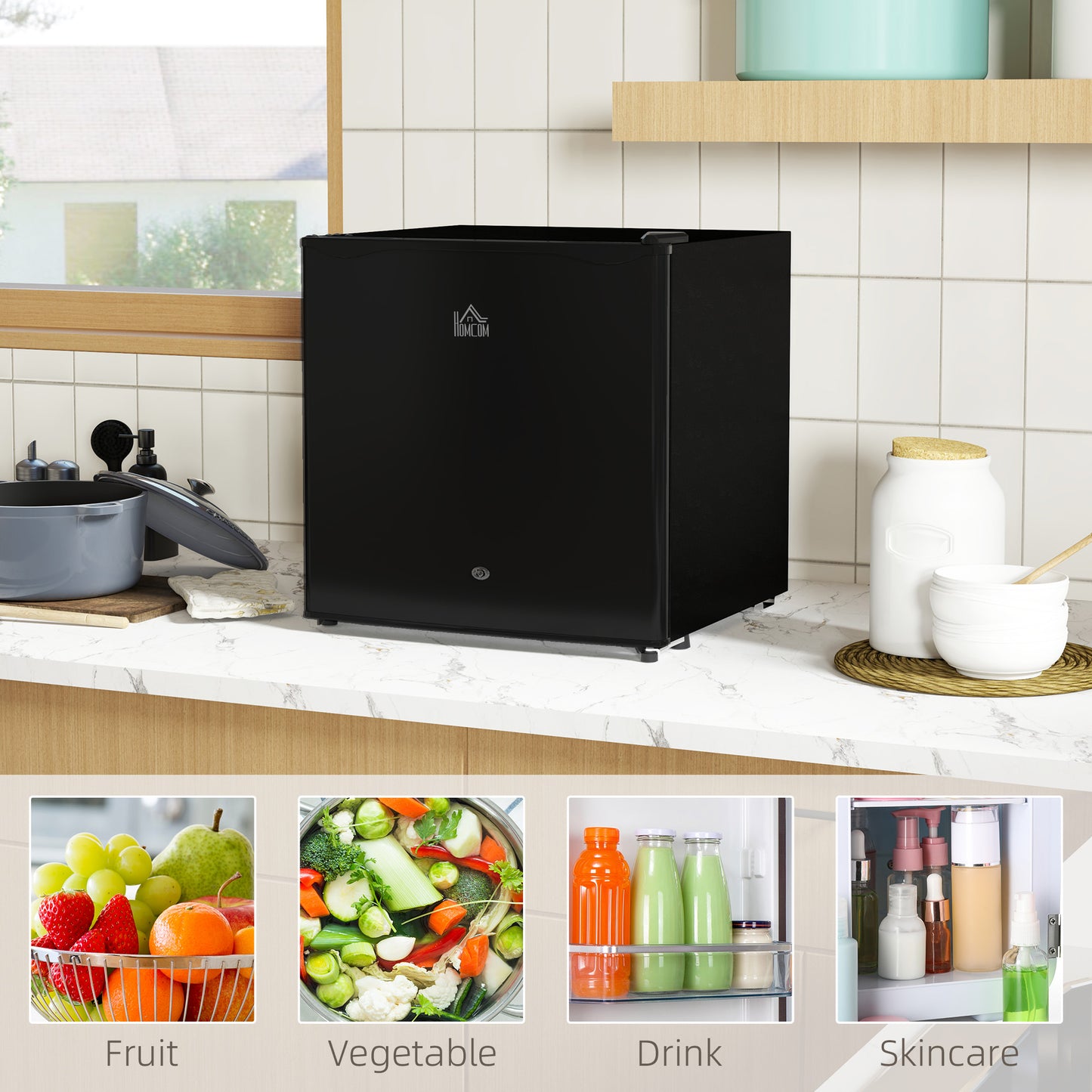 HOMCOM 46 Litre Lockable Countertop Fridge Black For Home Office Campervan With Two Keys