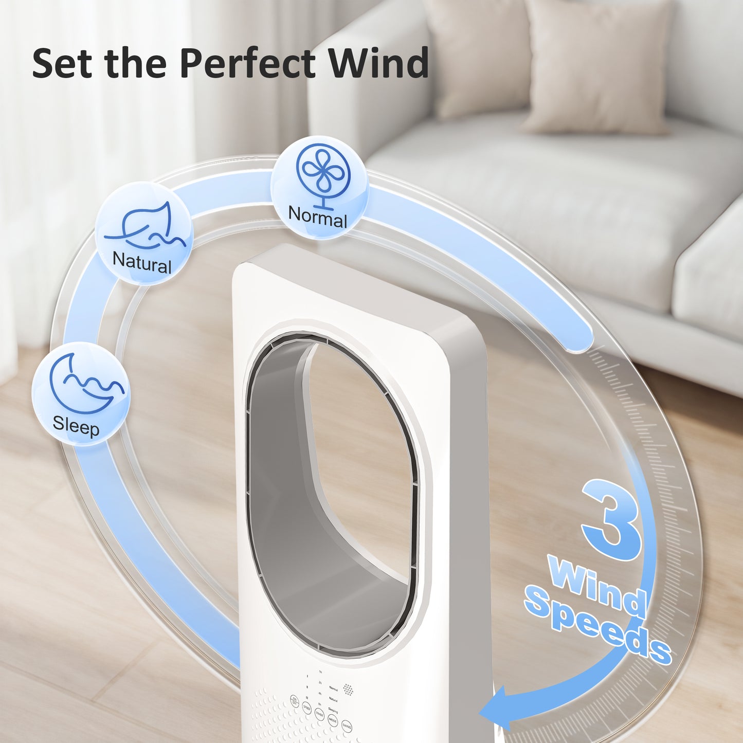 HOMCOM Bladeless Tower Fan for Bedroom, 36dB Sleep Mode, 45 Degree Oscillation, 3 Speeds, 3 Modes, 15H Timer, White