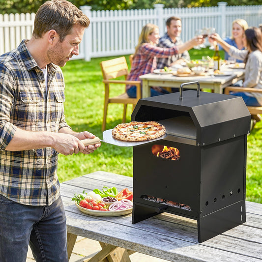 Outsunny 3 In 1 Outdoor Pizza Oven Portable Wood Fired Pizza Maker With Handles Stone And Peel Charcoal Grill