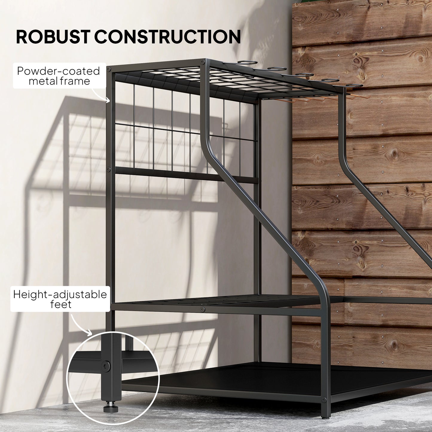 Outsunny 3 Tier Garden Tool Storage Rack With 11 Hooks Holds 20 Tools For Long Handled Brooms Shovels Rakes Garage