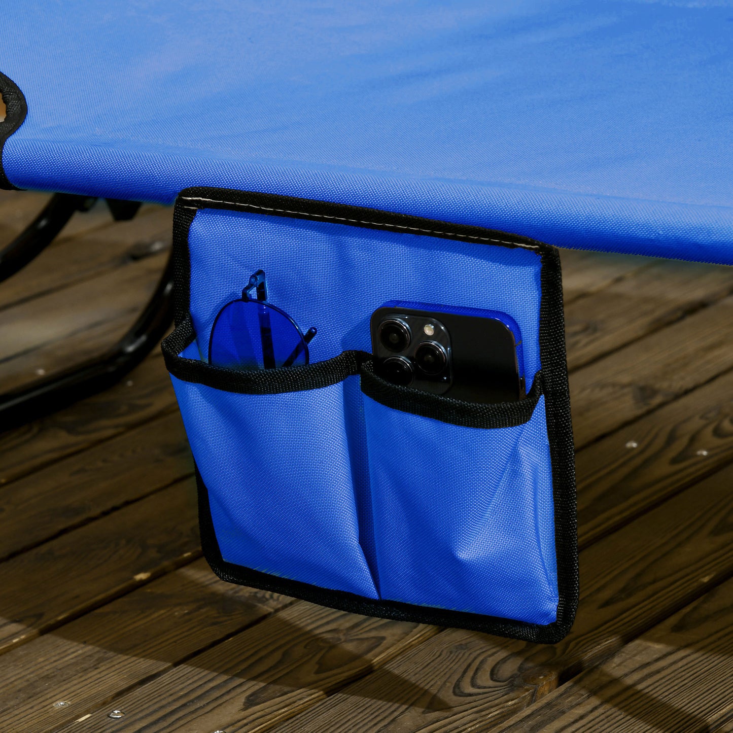 Outsunny Set of Two Folding Sun Loungers with Adjustable Backs and Sun Canopies Blue