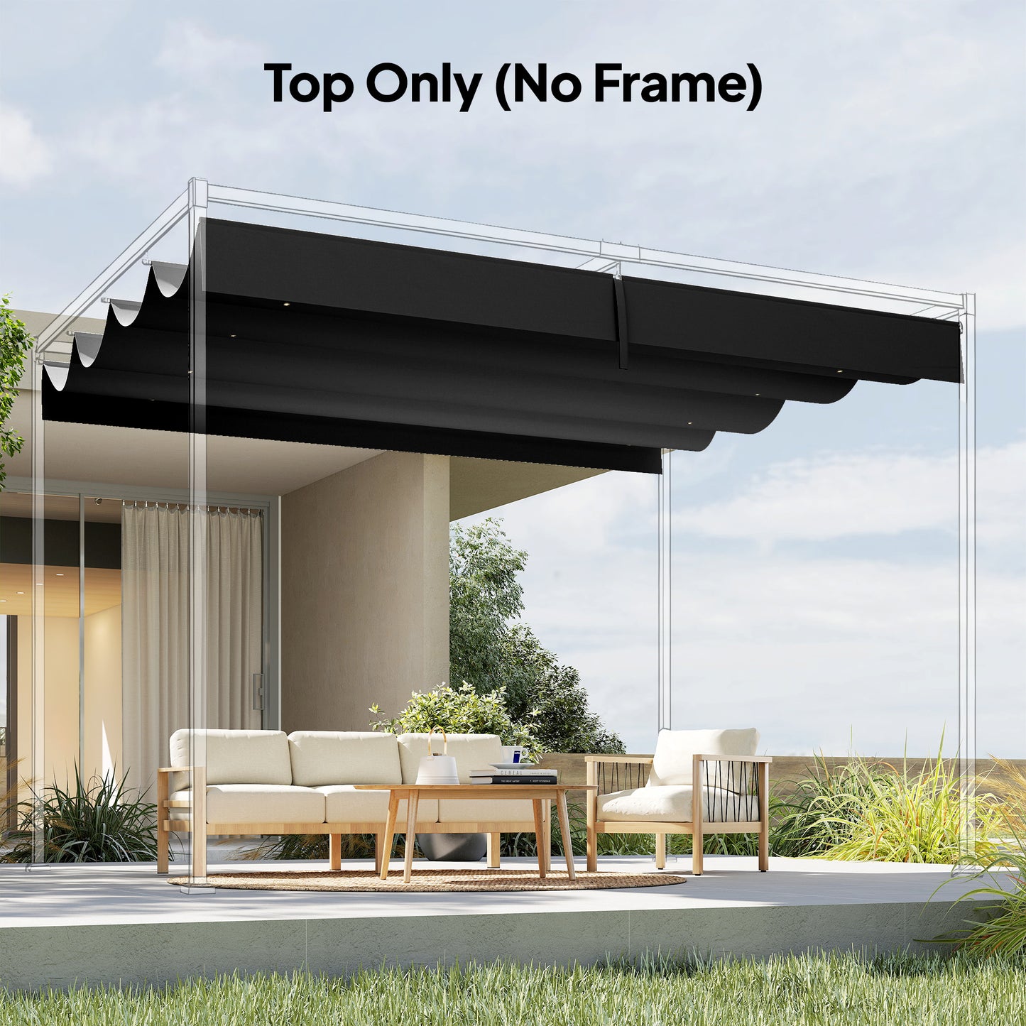 Outsunny Retractable Pergola Canopy Replacement Cover 3.92 x 3.5 m UV 30 Plus for 4 x 3 m Pergola Dark Grey