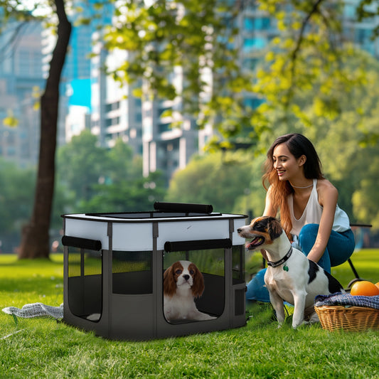 PawHut Portable Pet Playpen with Storage Bag for Indoor and Outdoor Use, Grey - ALL4U RETAILER LTD