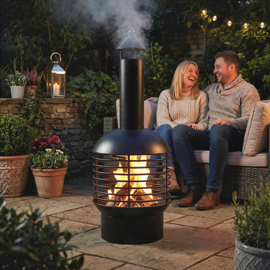 Outsunny Chimney Fire Pit Portable Wood Burning Outdoor Fireplace With Poker Charcoal Grid For Garden Patio Black
