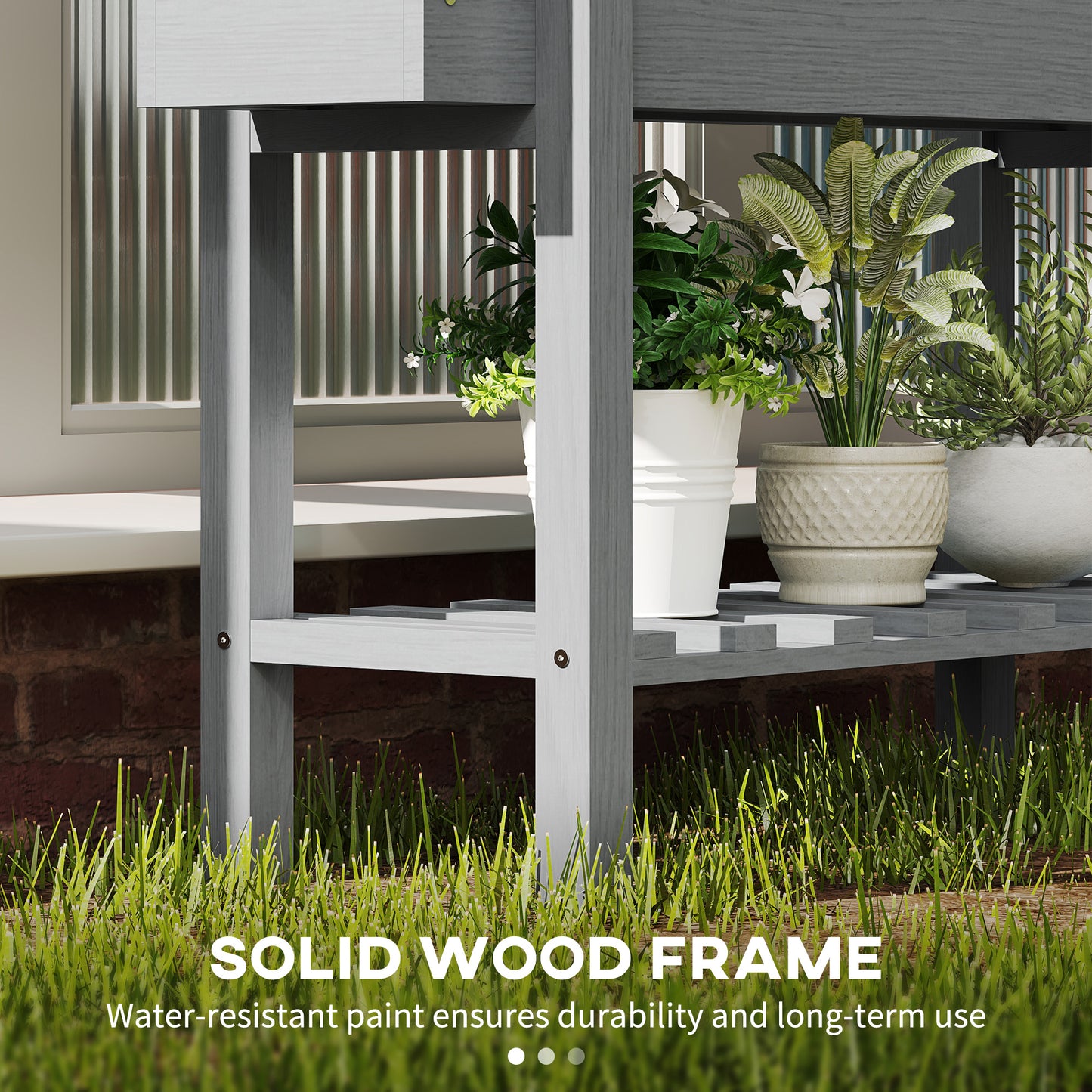 Outsunny Wooden Two Tier Raised Planter in Grey Made From Fir Wood with Weather Resistant Finish for Year Round Use