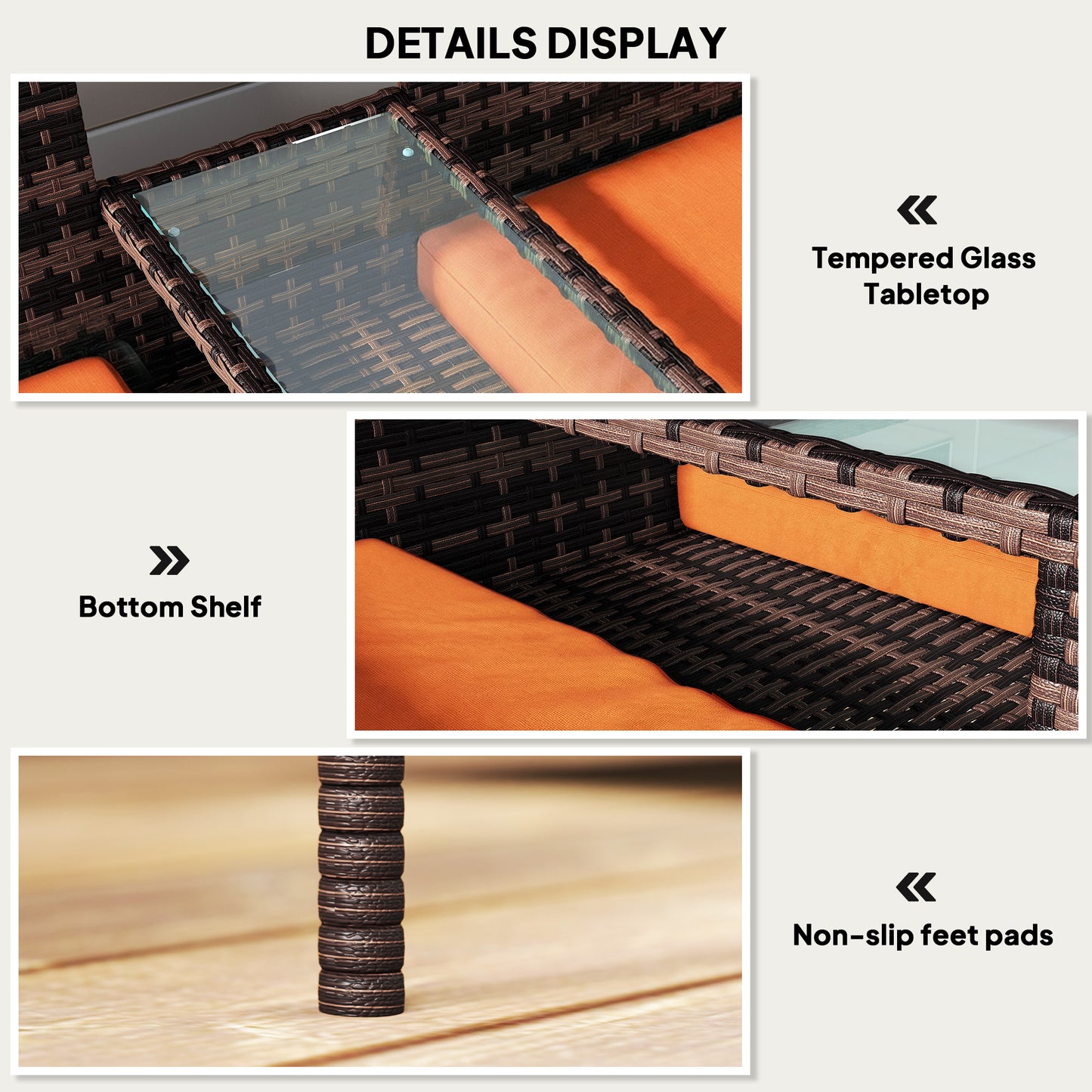 Outsunny Two Seat Rattan Conversation Set With Center Glass Table For Outdoor Patio Orange