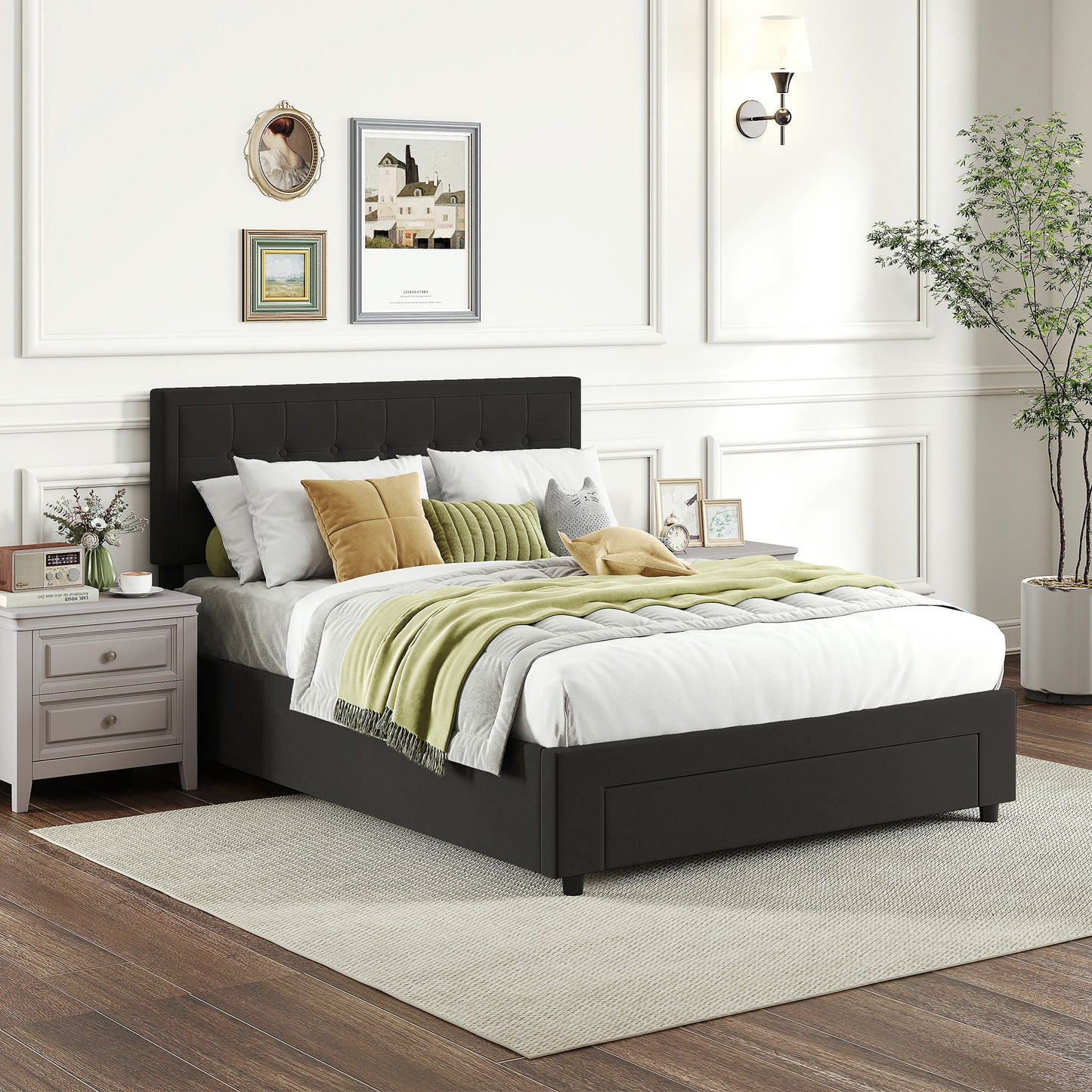 HOMCOM Double Ottoman Bed Frame With Front Storage Drawer And Gas Lift Mechanism Black