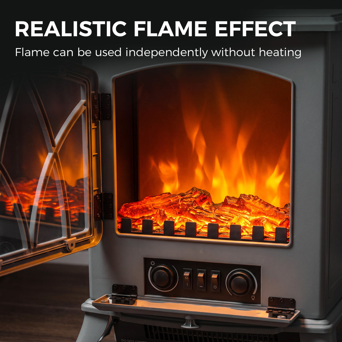 HOMCOM 1KW To 2KW Vintage Electric Fireplace Heater Grey With Thermostat