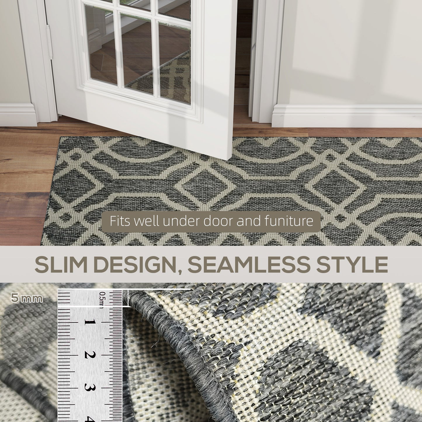 Homcom UV Resistant Indoor Outdoor Area Rug Polypropylene Geometric Pattern Washable 170 by 120 cm Grey