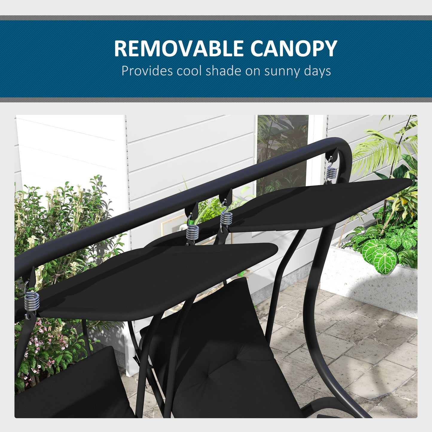 Outsunny Two Seat Garden Swing Chair With Protective Canopy Cup Holders And Sturdy Curved Steel Frame Black