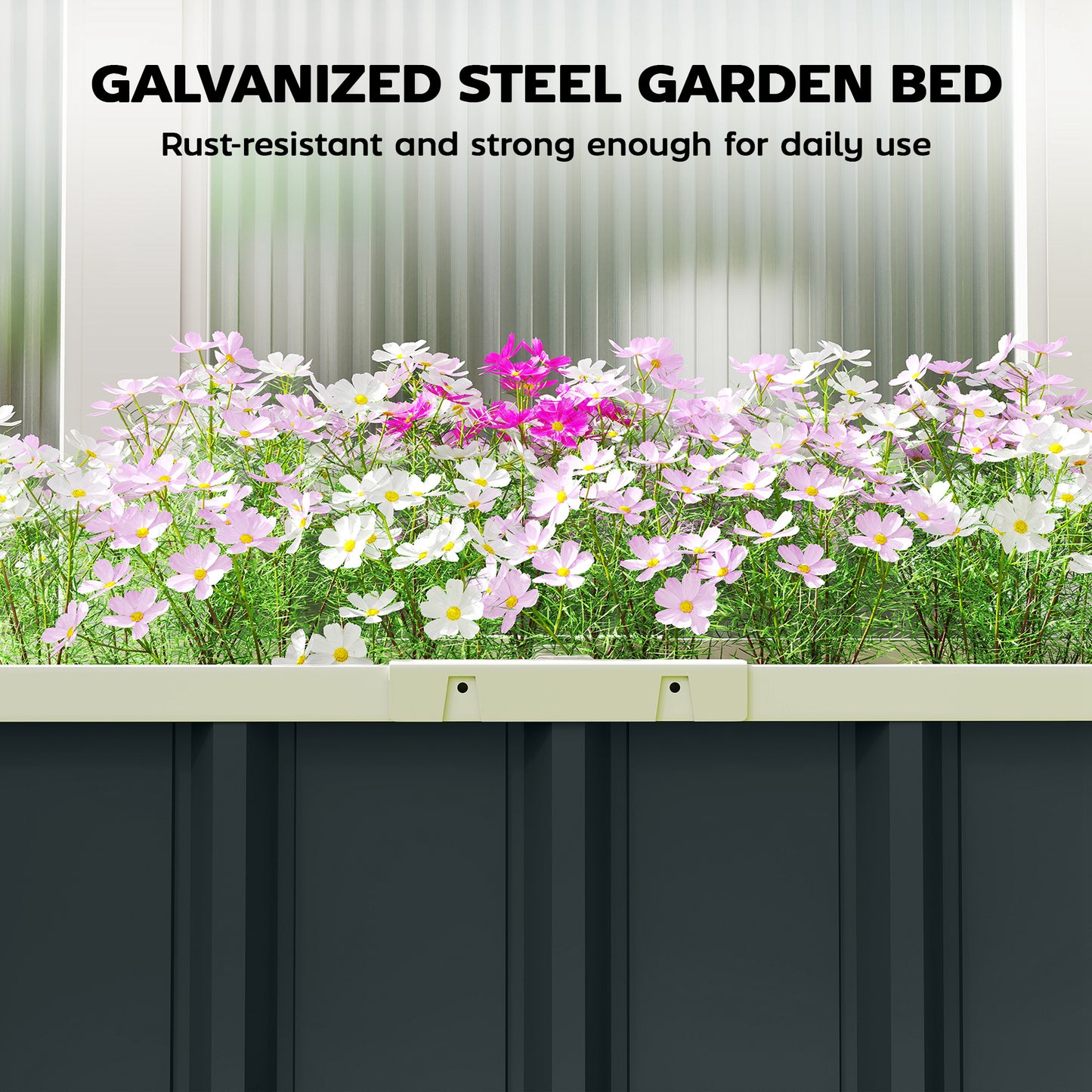 Outsunny Galvanised Raised Garden Bed 5 x 2 x 1 ft Metal Planter With Folded Edging And Gloves