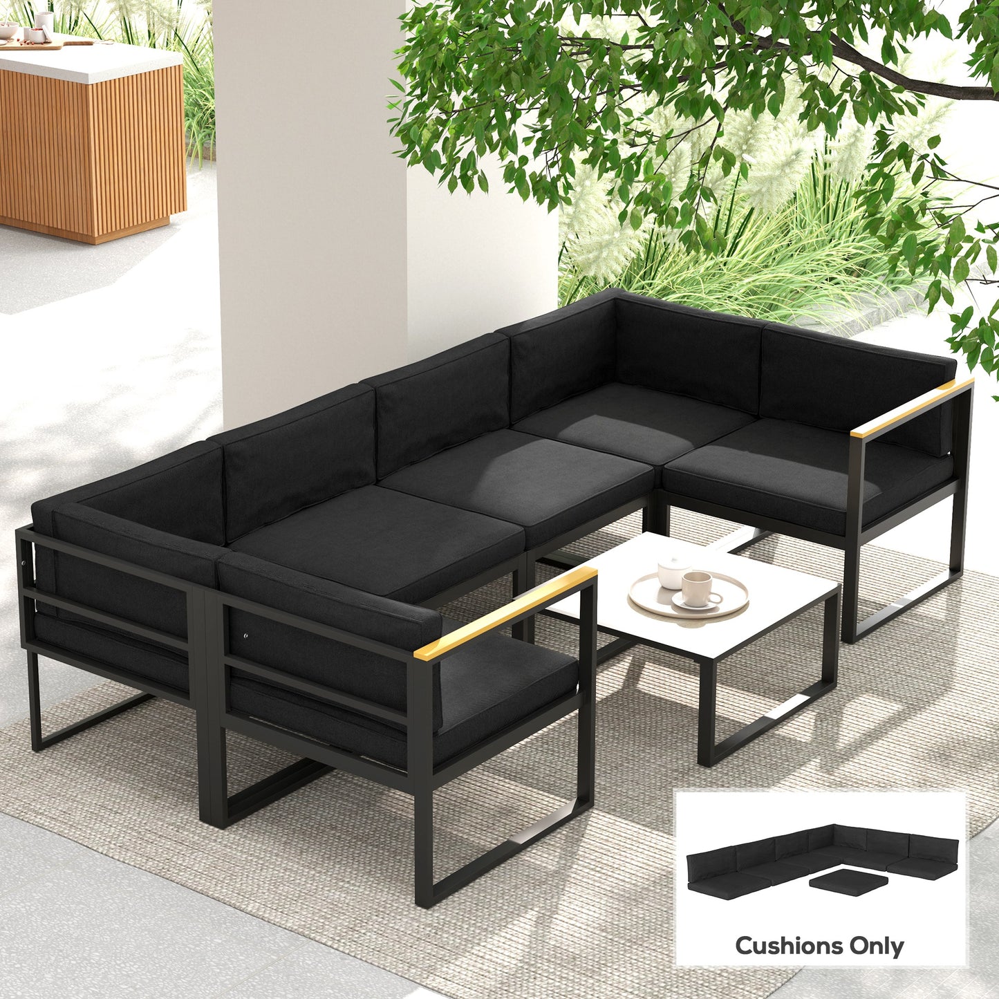 Outsunny 14 Piece Outdoor Dining Set Cushions For Rattan Sofa Replacement Seven Seat And Seven Back Cushions