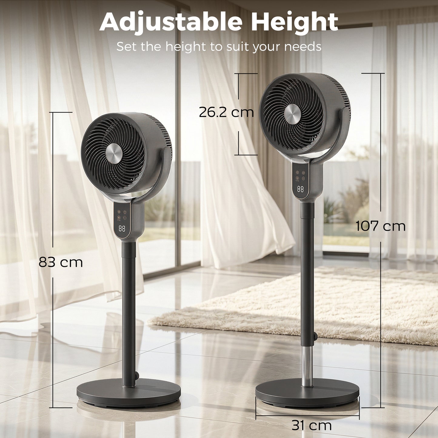 HOMCOM 20 dB Silent 42 Inch Pedestal Fan With Remote Control 90 Degree Oscillation 8 Speeds Grey