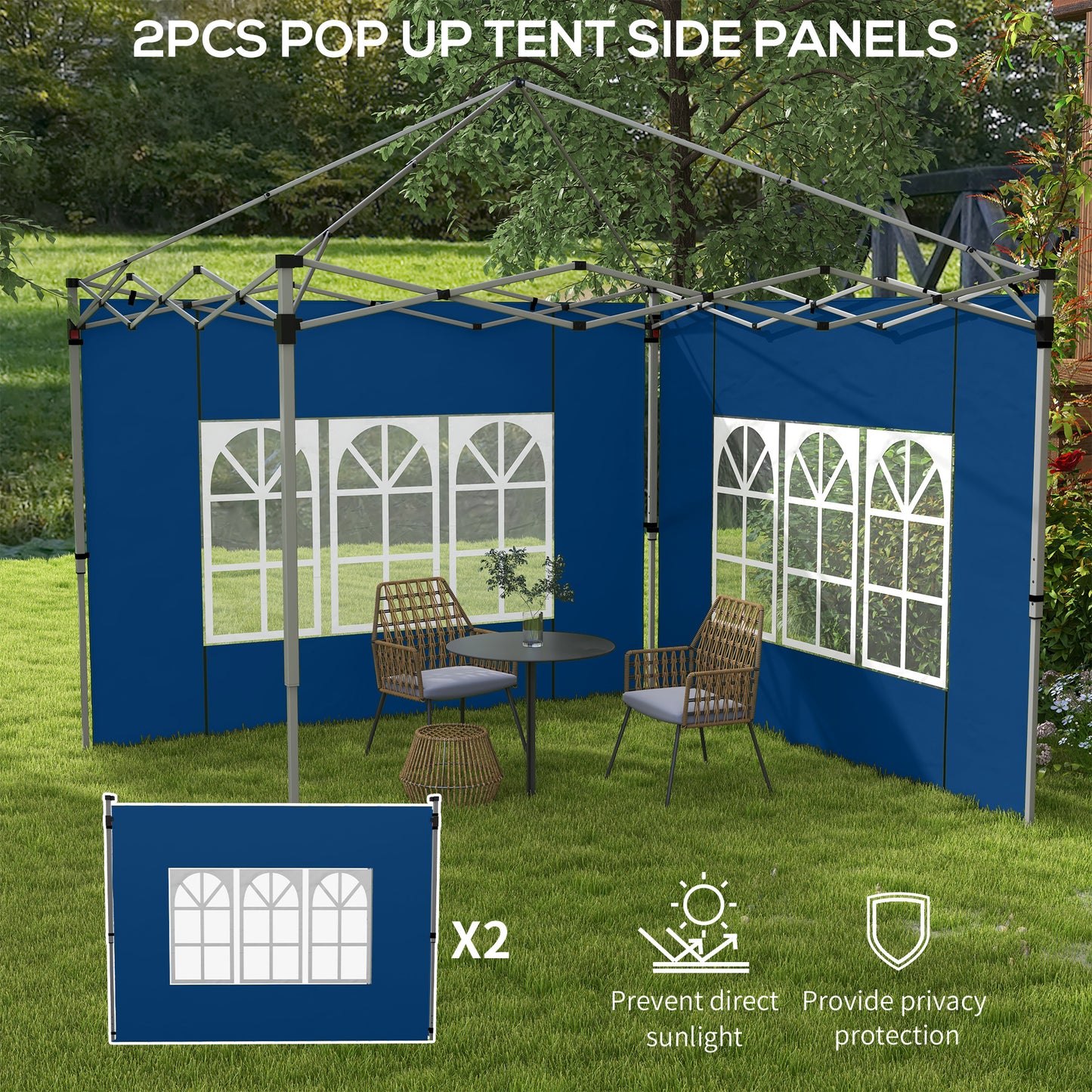 Outsunny Set Of 2 Gazebo Side Panels Blue For 3x3m And 3x4m Canopies With Window