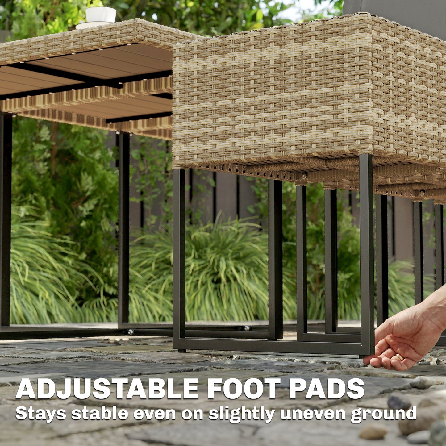 Outsunny 7 Piece Rattan Garden Furniture Set Dining Set With Wood Plastic Table And 6 Stackable Chairs Light Brown