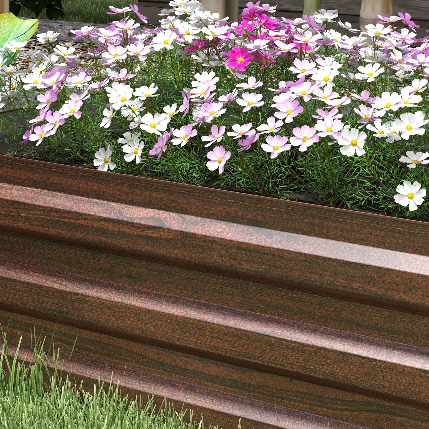 Outsunny 60 by 240cm Galvanised Steel Planter Open Bottom Brown Raised Garden Bed