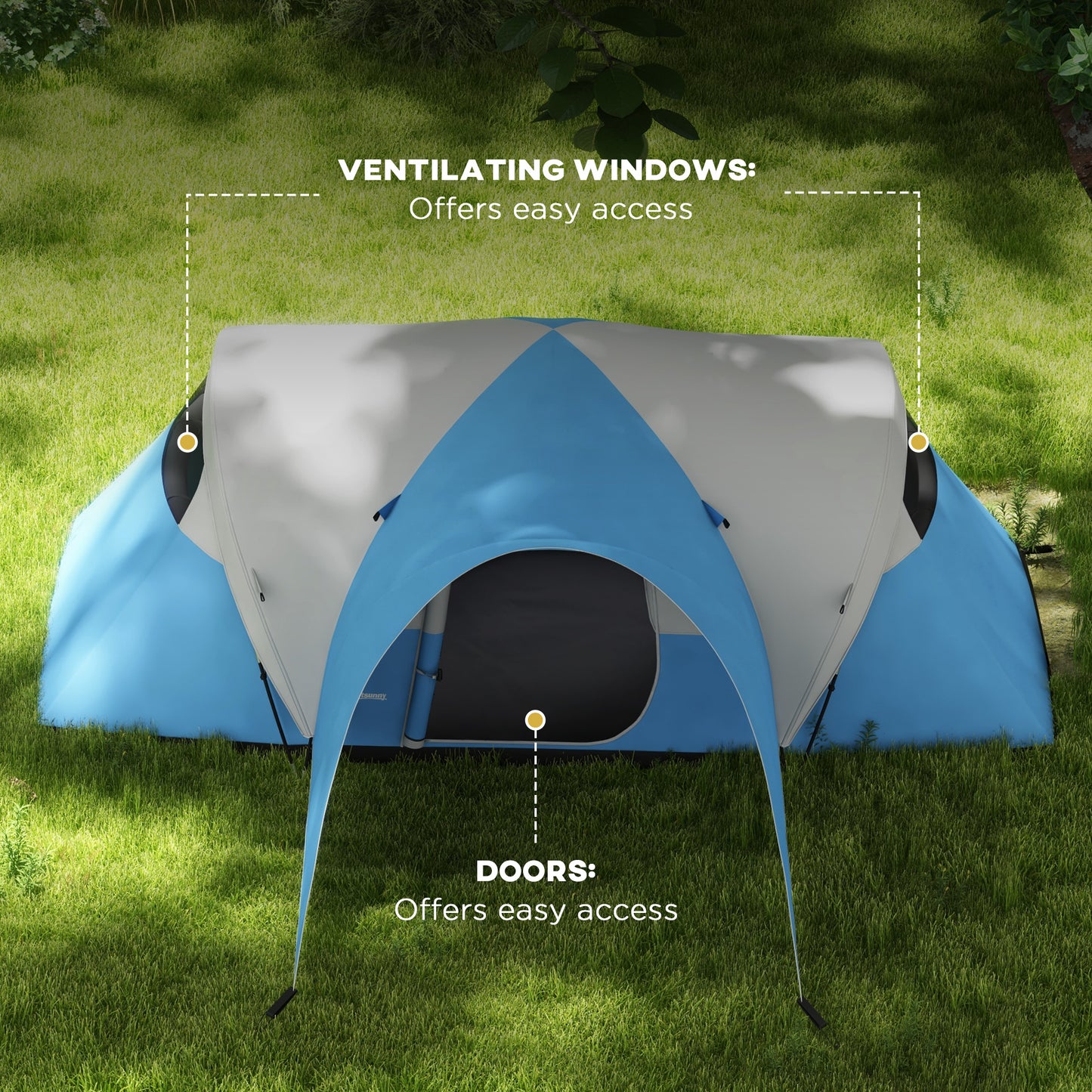 Outsunny Spacious 5-6 Person Waterproof Family Tent with Porch and Groundsheet - Blue Camping Tent - ALL4U RETAILER LTD