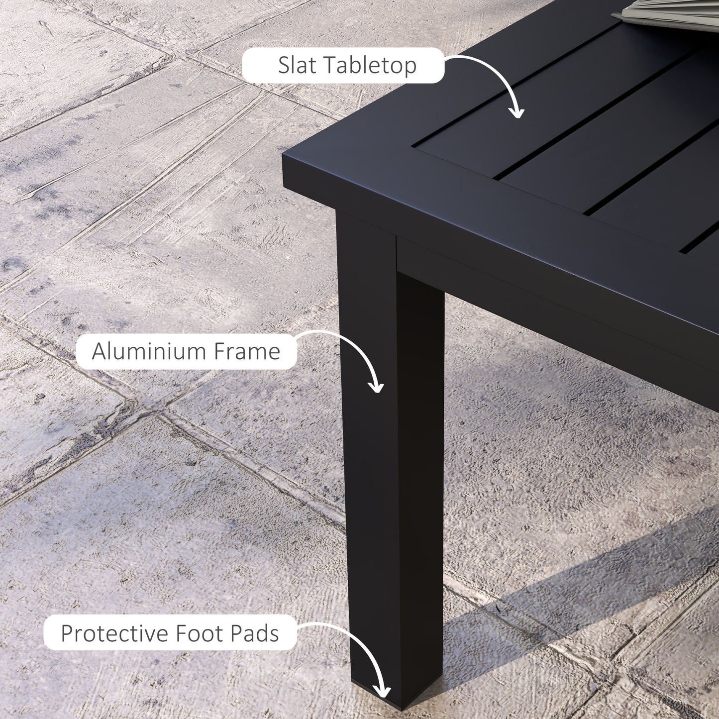 Outsunny 100cm by 60cm Aluminium Outdoor Coffee Table in Black with Slatted Top