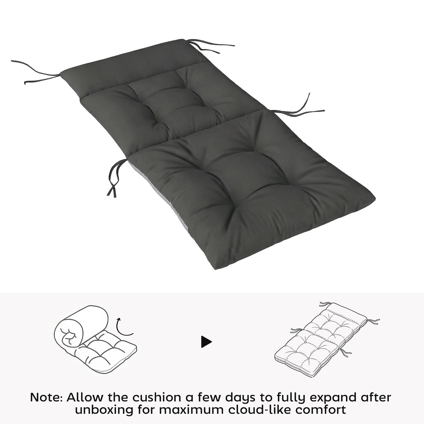 Outsunny Patio Chair Cushions 4 Piece Set Waterproof Non Slip Lounge Cushions 112x53cm Dark Grey