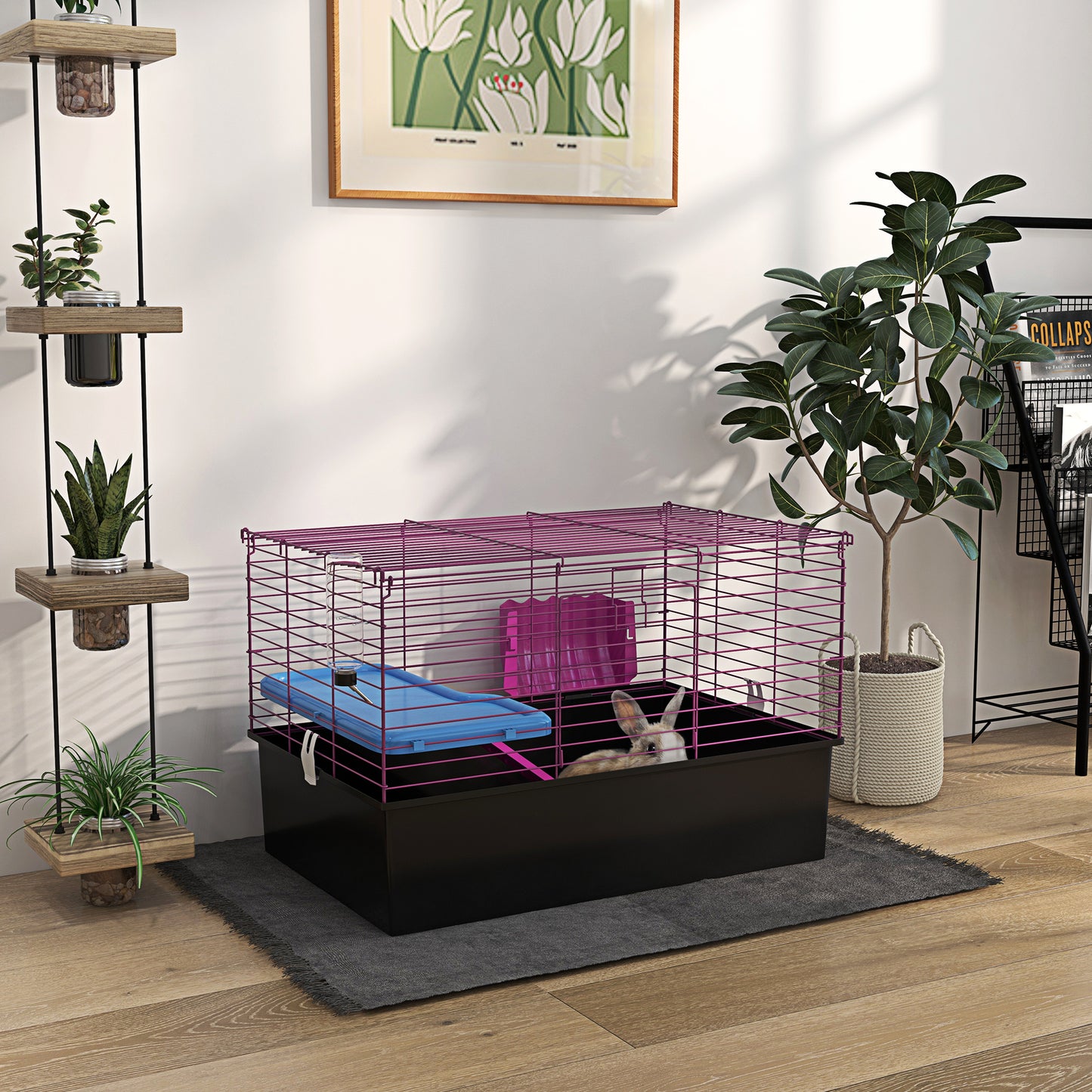 PawHut Compact Small Animal Habitat with Ramp and Platform for Chinchillas, Rabbits, and Guinea Pigs - 71 x 46 x 47 cm - ALL4U RETAILER LTD