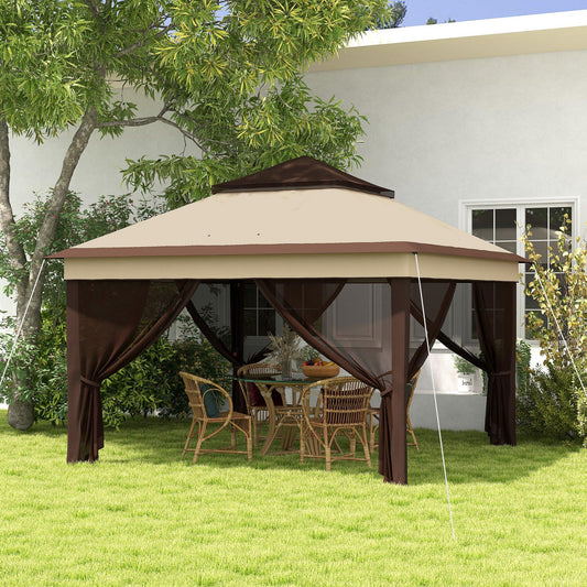 Outsunny 3 x 3(m) Pop Up Gazebo, Height Adjustable Instant Event Shelter with Netting and Carrying Bag, Beige - ALL4U RETAILER LTD