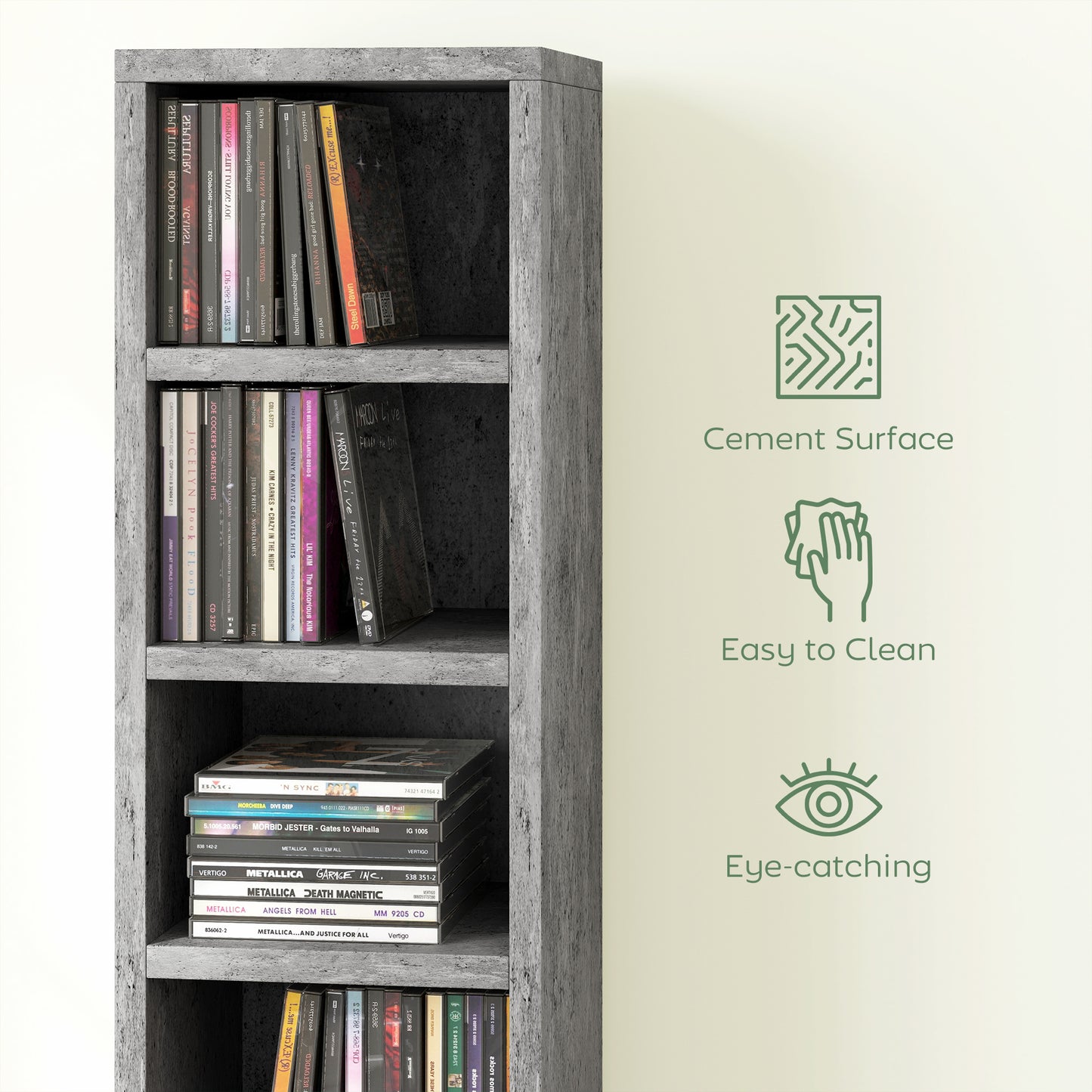 HOMCOM 204 CD Tall Narrow Media Storage Tower Cement Grey With Anti Tipping Design And Space Saving Slim Profile