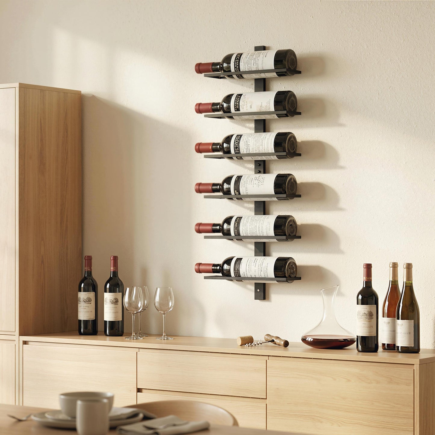 HOMCOM Wall Mounted 6 Tier Metal Wine Rack Storage Display For Kitchen Black Ideal Space Saving Wall Organizer