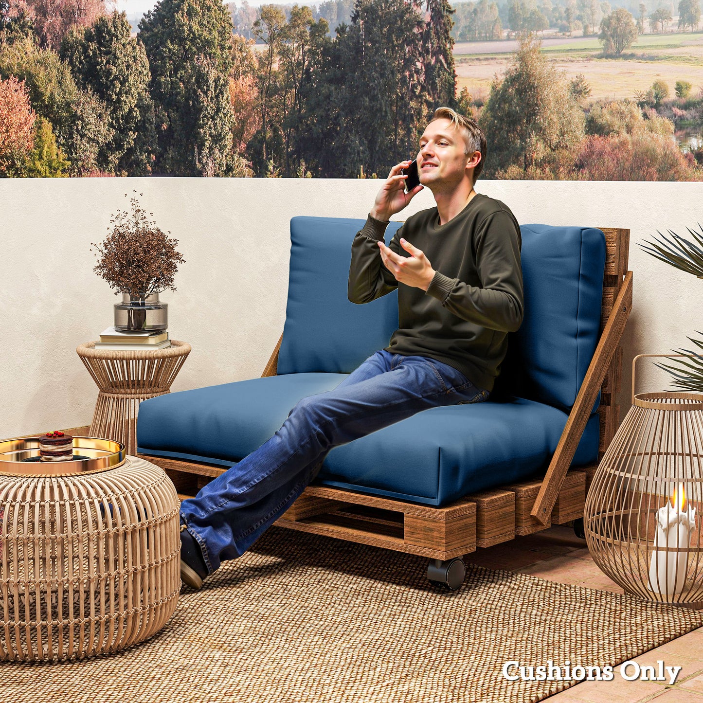 Outsunny Two Piece Seat Pallet And Back Cushions Navy Blue For Patio Furniture With Thick High Resilience Filling