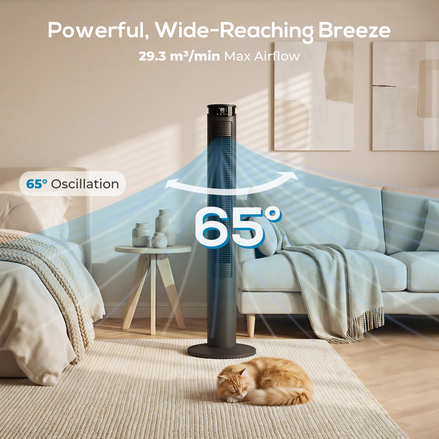 HOMCOM Tower Fan With WiFi Control And Remote 116 Cm Standing Floor Fan Black Edition