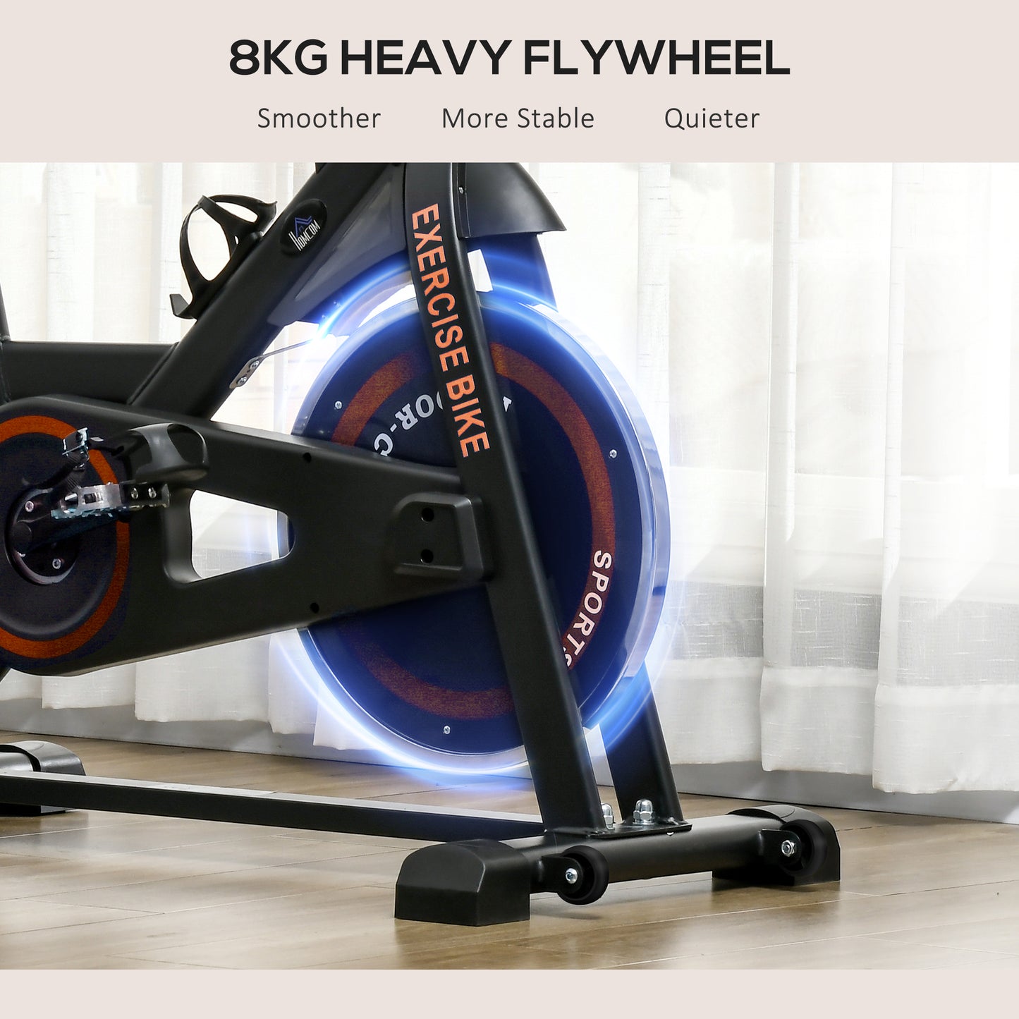 HOMCOM Indoor Cycling Bike with 8kg Flywheel, Adjustable Resistance and Comfort Features, Black - ALL4U RETAILER LTD