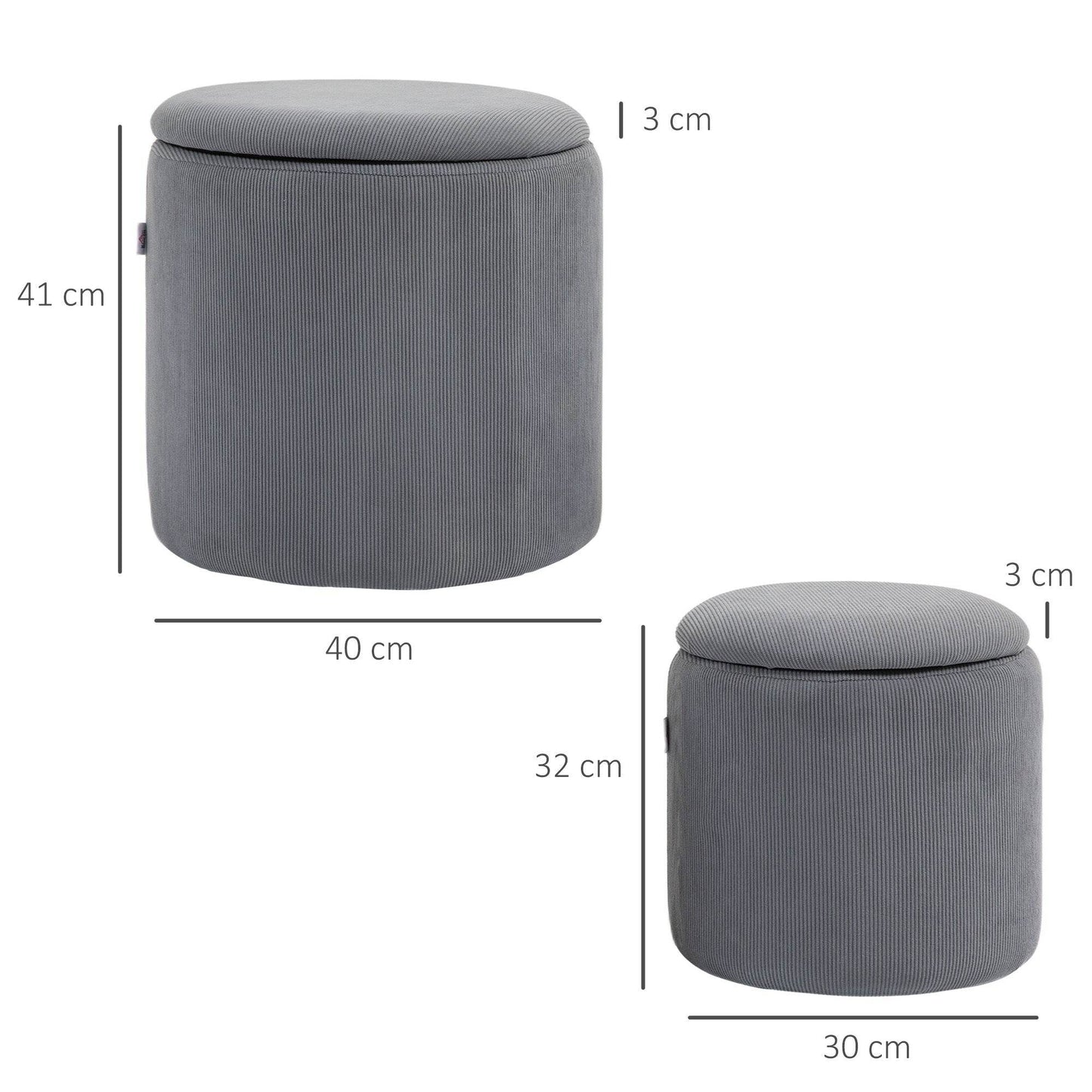 HOMCOM Stylish Nesting Storage Ottomans with Cushioned Tops - Light Grey - ALL4U RETAILER LTD