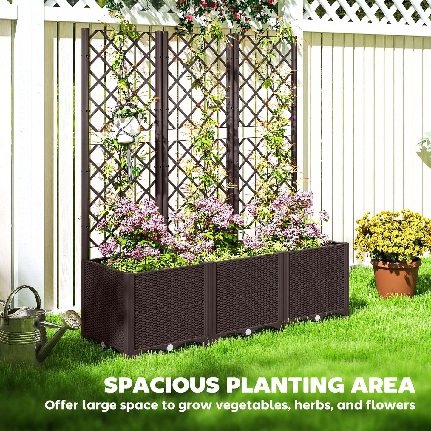 Outsunny Raised Garden Bed With Trellis Planter For Climbing Plants Vegetables And Flowers Brown