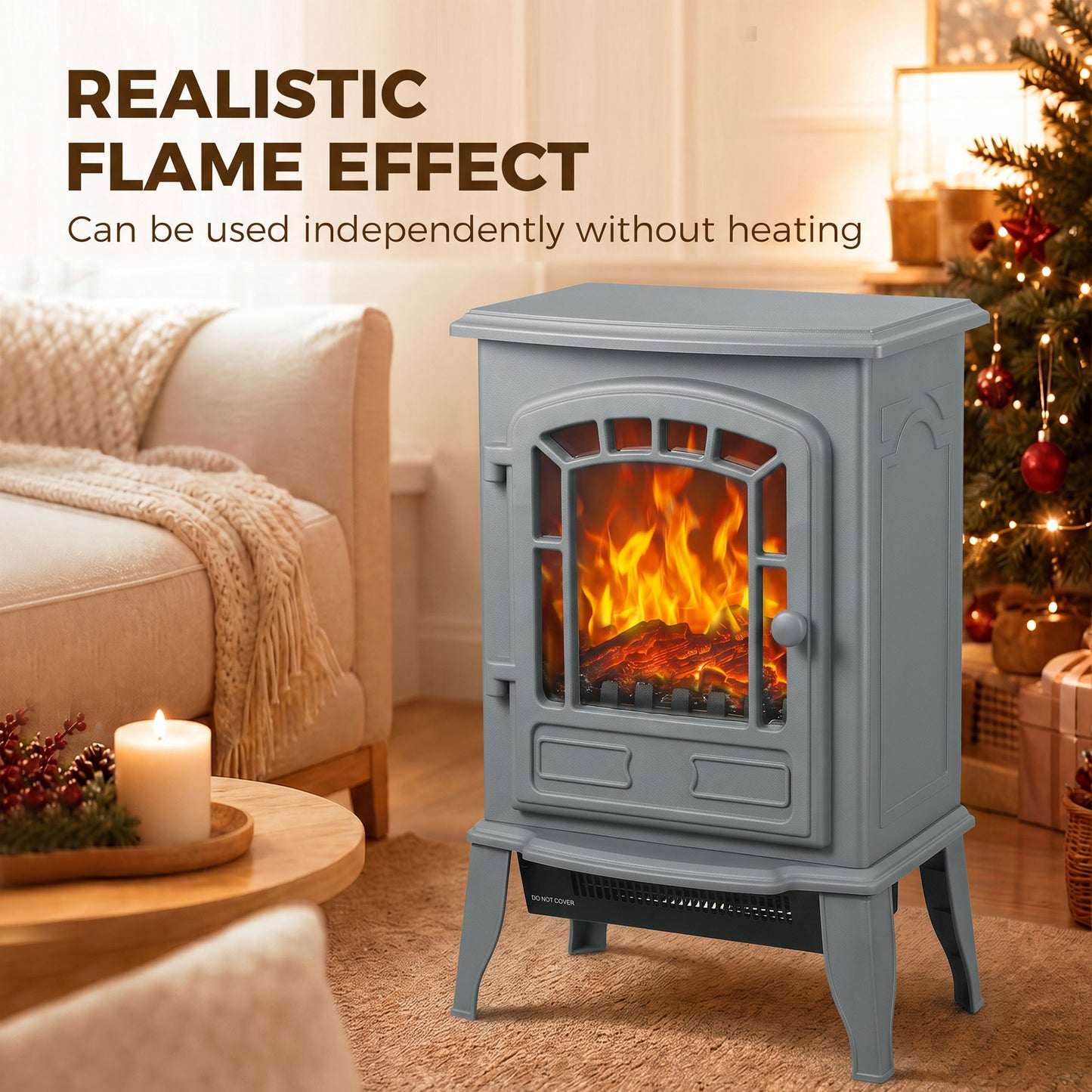 Homcom Freestanding Electric Fireplace Heater With Led Flame Effect Grey