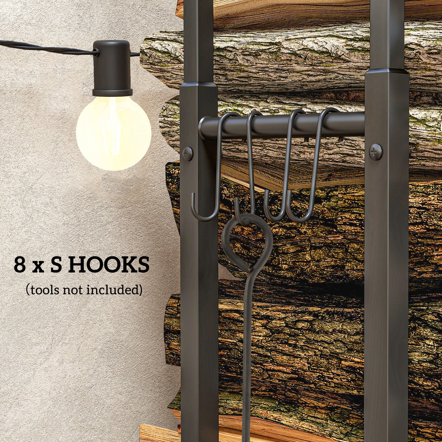 Outsunny Retractable Firewood Log Rack Set Of 2 Indoor Outdoor Wood Storage With Hooks 40-65 Cm 100-150 Cm Black