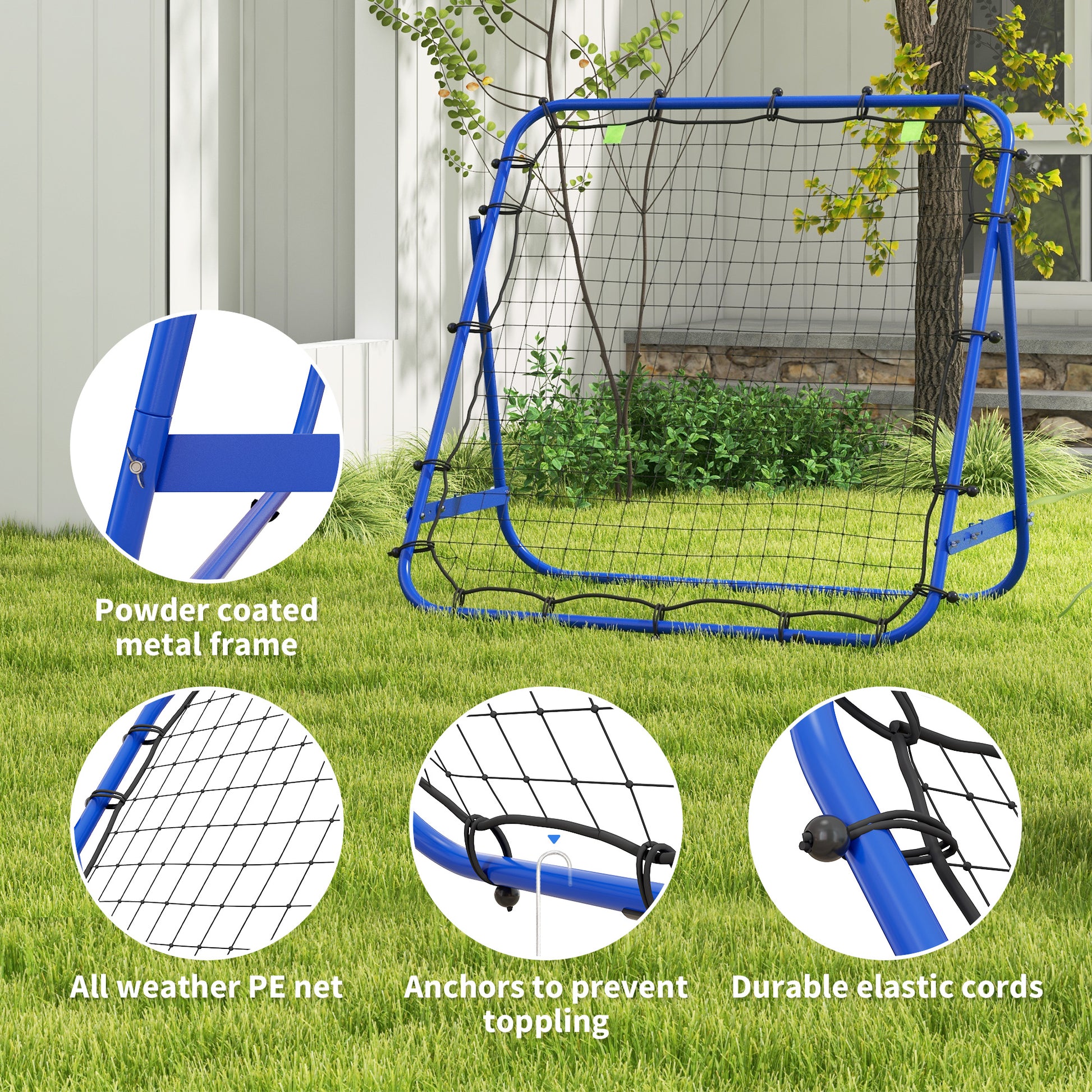 HOMCOM Steel Football Rebounder Net for Skill Training - Adjustable Kickback Target for Teens and Adults, Blue - ALL4U RETAILER LTD